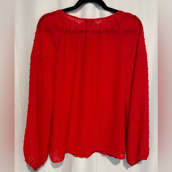 Lot 2 Vince Camuto Tops Red Dot Black Floral Sheer V-neck Blouse Dressy Career M - Picture 6 of 14